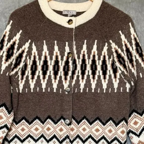 J.Crew Fair Isle Cardigan Merino Wool Blend Womens Size M - Picture 7 of 13